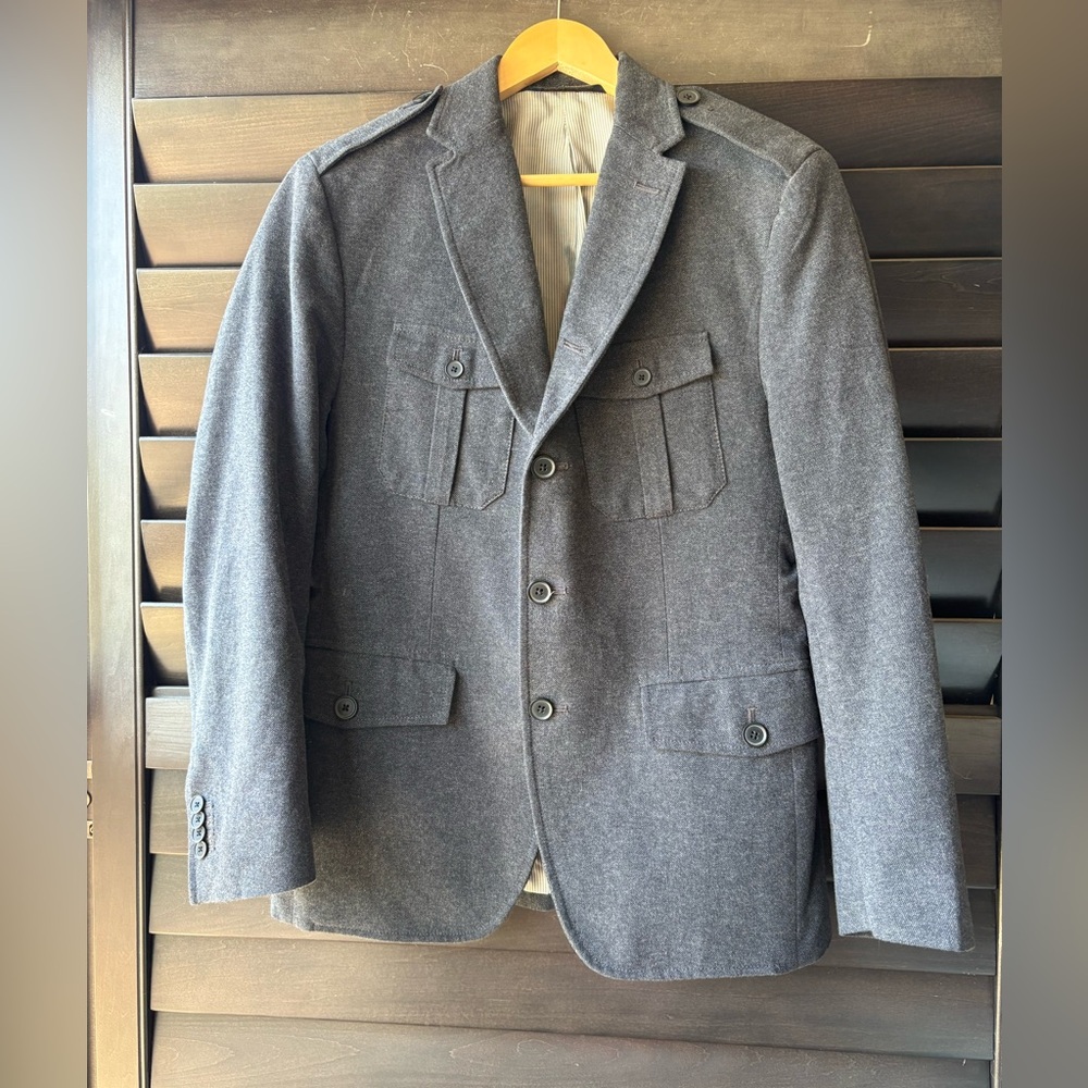 Banana Republic Men's Tailored Fit 38S Dark Grey 100% Cotton Military Jacket